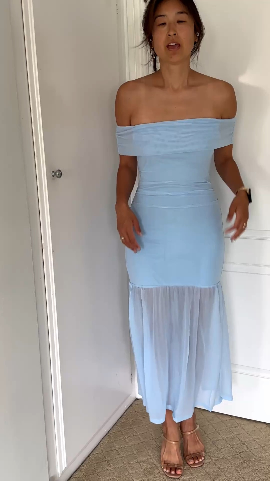 I did a spring wedding guest dress try on because my body has changed so much over the years my sizing is different. I really like this off the shoulder look and the mini dress look with a maxi sheer dress length. I got a size XS and the fit was right. I just opted for a different option because I’m worried about my small bust and the top rolling up (small bust issues). 

#LTKstorytime #LTKWedding #LTKgrwm