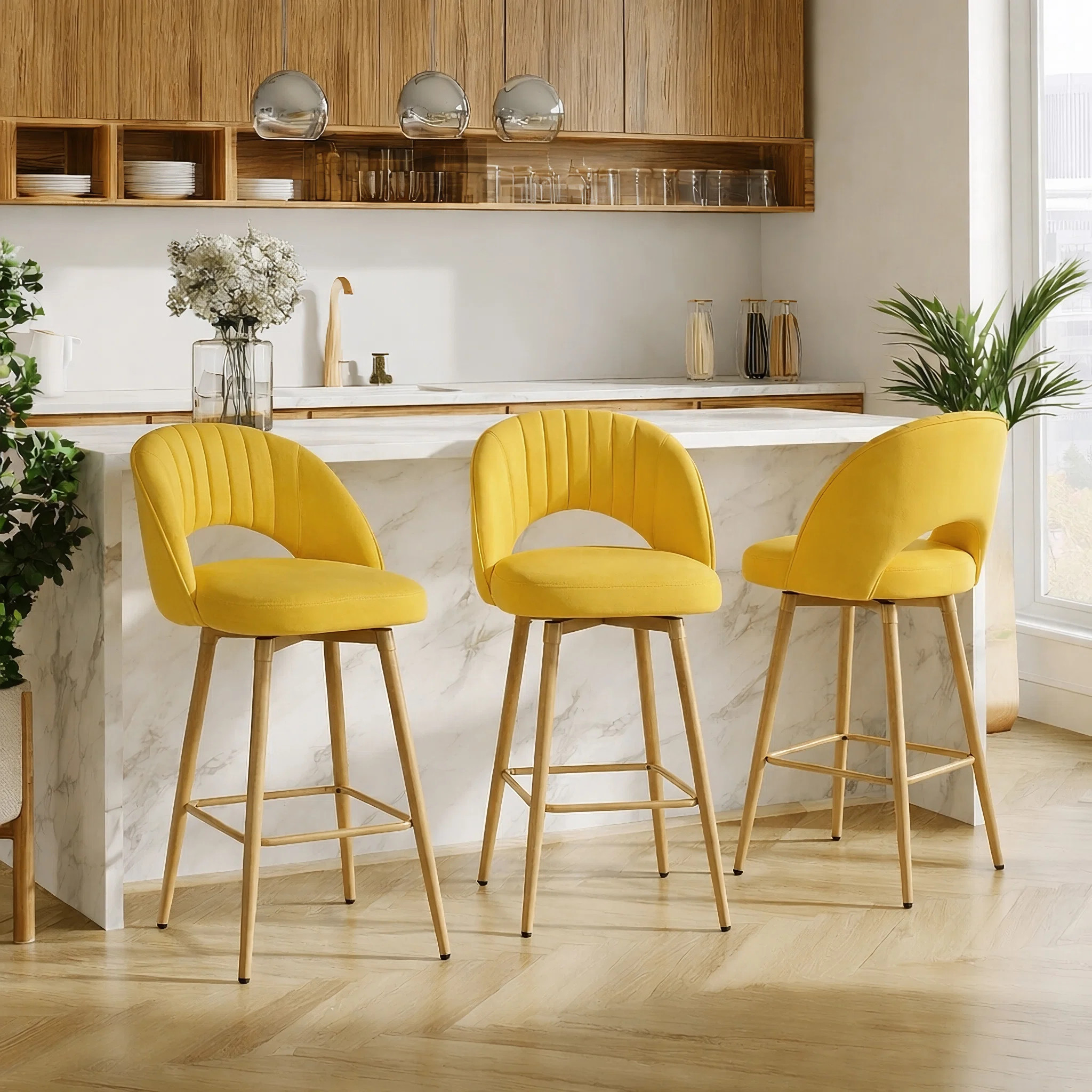 360°Swivel Upholstered Counter Stools With Backrest | Wayfair North America