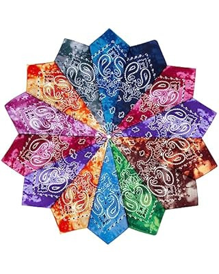 LLLCF 12 Pack Tie Dye Bandana Cotton Paisley Bandanas Headbands Cowboy Handkerchiefs for Men and ... | Amazon (US)