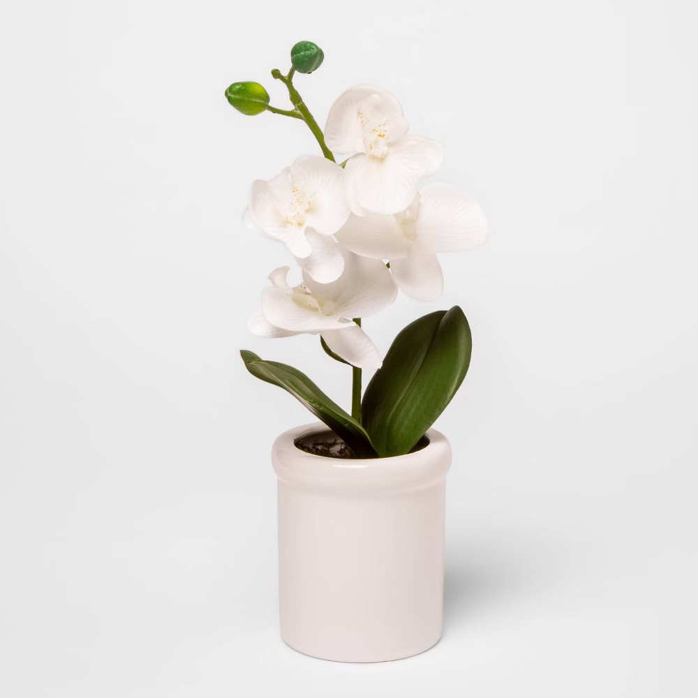 12.5"" x 4.5"" Artificial Orchid in Ceramic Pot White - Threshold | Target