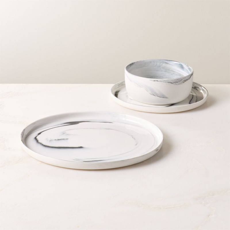 Swirl 3-Piece Black and White Dinnerweare Set With Soup Bowl By Jennifer Fisher | CB2 | CB2