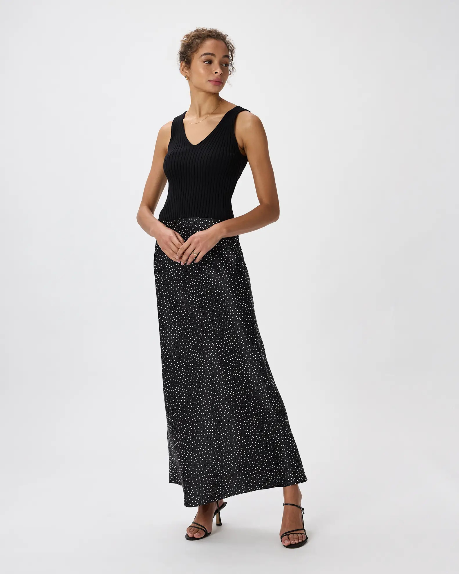 100% Washable Silk Maxi Skirt in Tiny Dot Black/ White | Quince