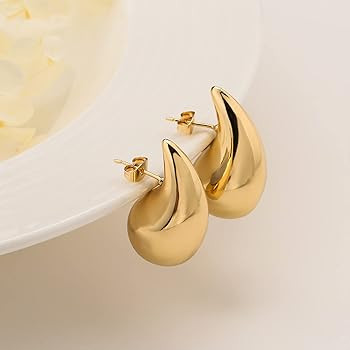 Apsvo Chunky Gold Hoop Earrings for Women, Dupes Earrings Lightweight Waterdrop Hollow Open Hoops... | Amazon (US)