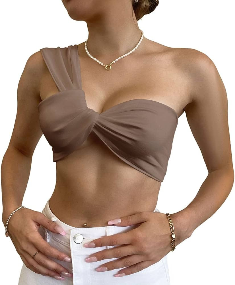 ZAFUL Women's Criss Cross Silky Halter Cut Out Shirred Smocked Open Back Crop Top | Amazon (US)