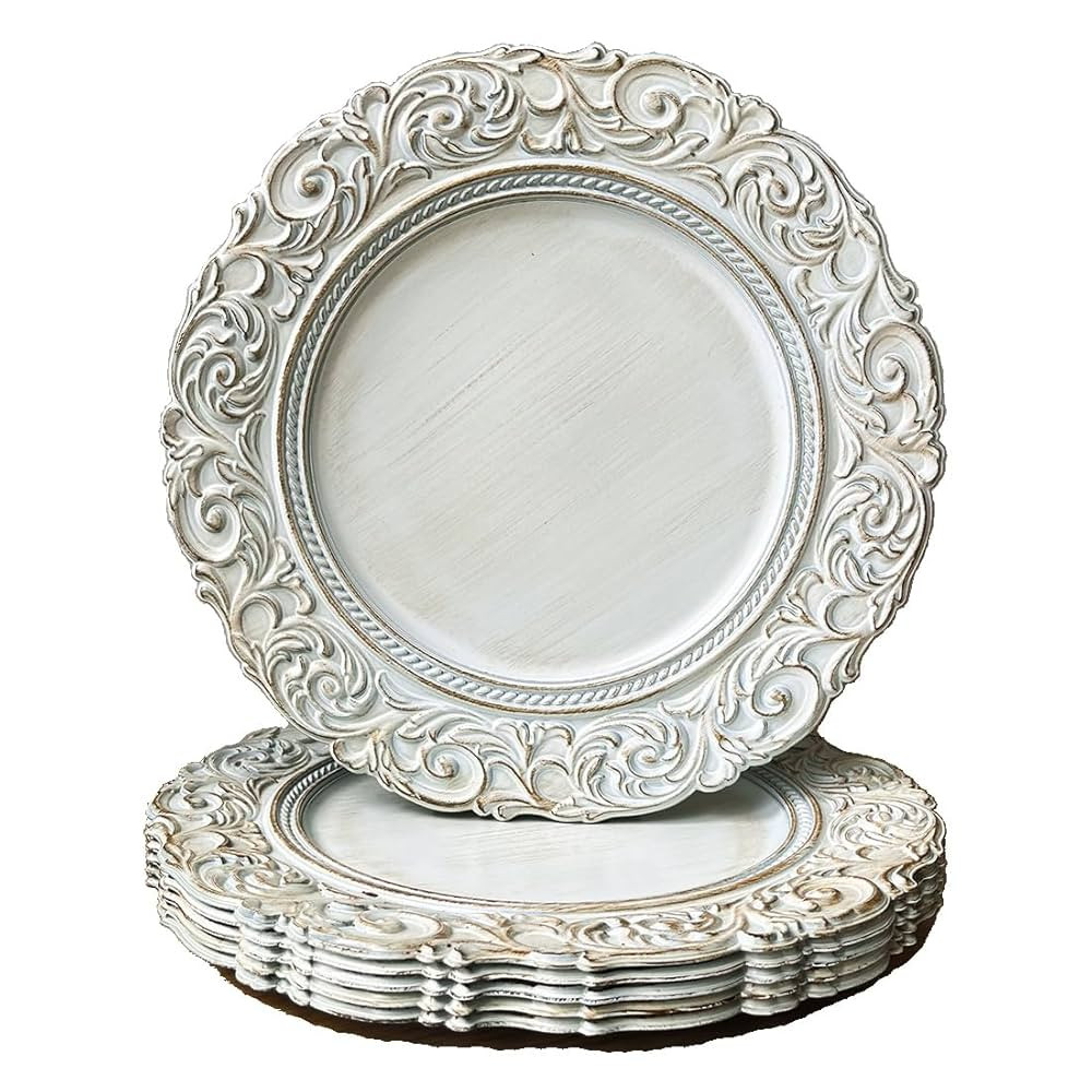 Umisriro Antique Charger Plates,13 Inch White Dinner Plate Chargers Round Server Ware.Set of 6 Pl... | Amazon (CA)