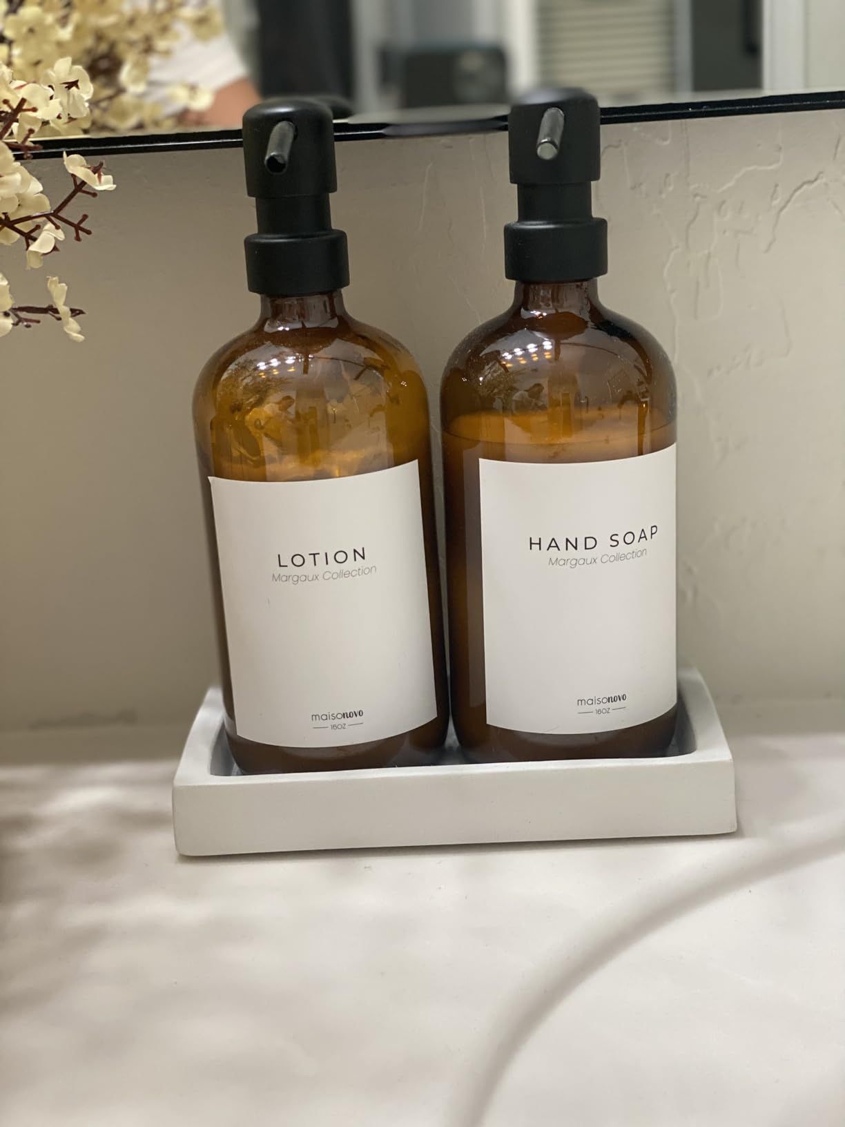 MaisoNovo Kitchen Soap Dispenser Set | Amber Bottles Black Pumps Set of 2 | Amazon (US)