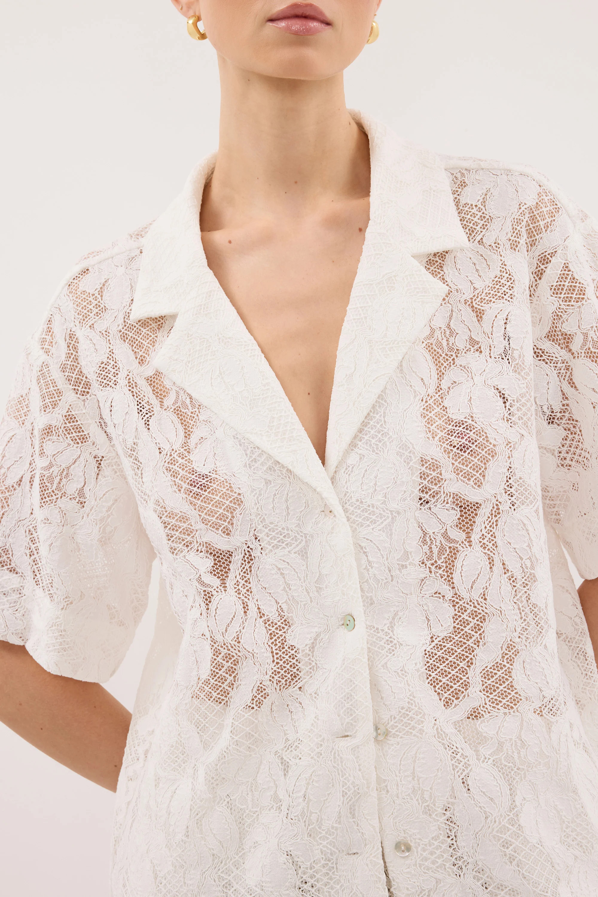 LUCINE WHITE LACE COLLARED SHIRT | DISSH