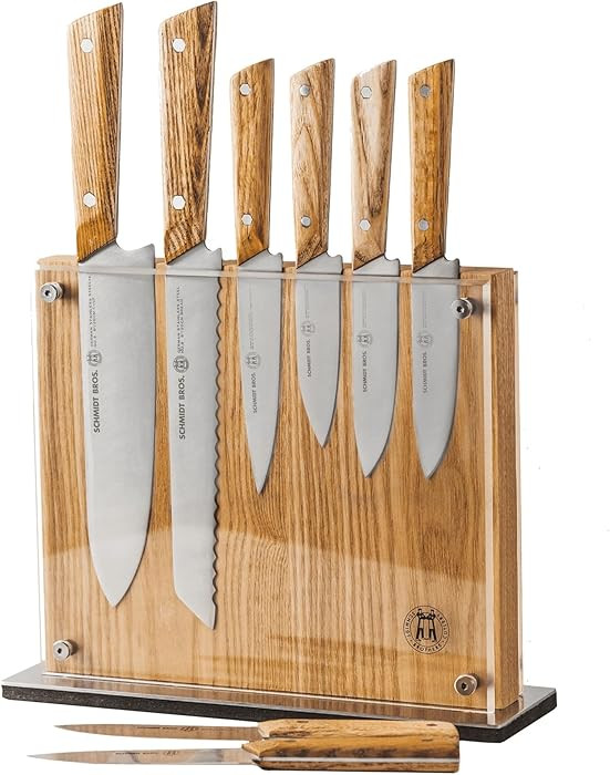 Schmidt Brothers - 9-Piece Natural White Oak Hex Knife Set, High-Carbon Stainless Steel Cutlery w... | Amazon (US)