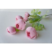 25"" Artificial Ranunculus Buttercup Flower Stem, Floral Pick, Spray Faux Silk Summer Spring Flowers Vase Filler Wreath Supply | Etsy (US)