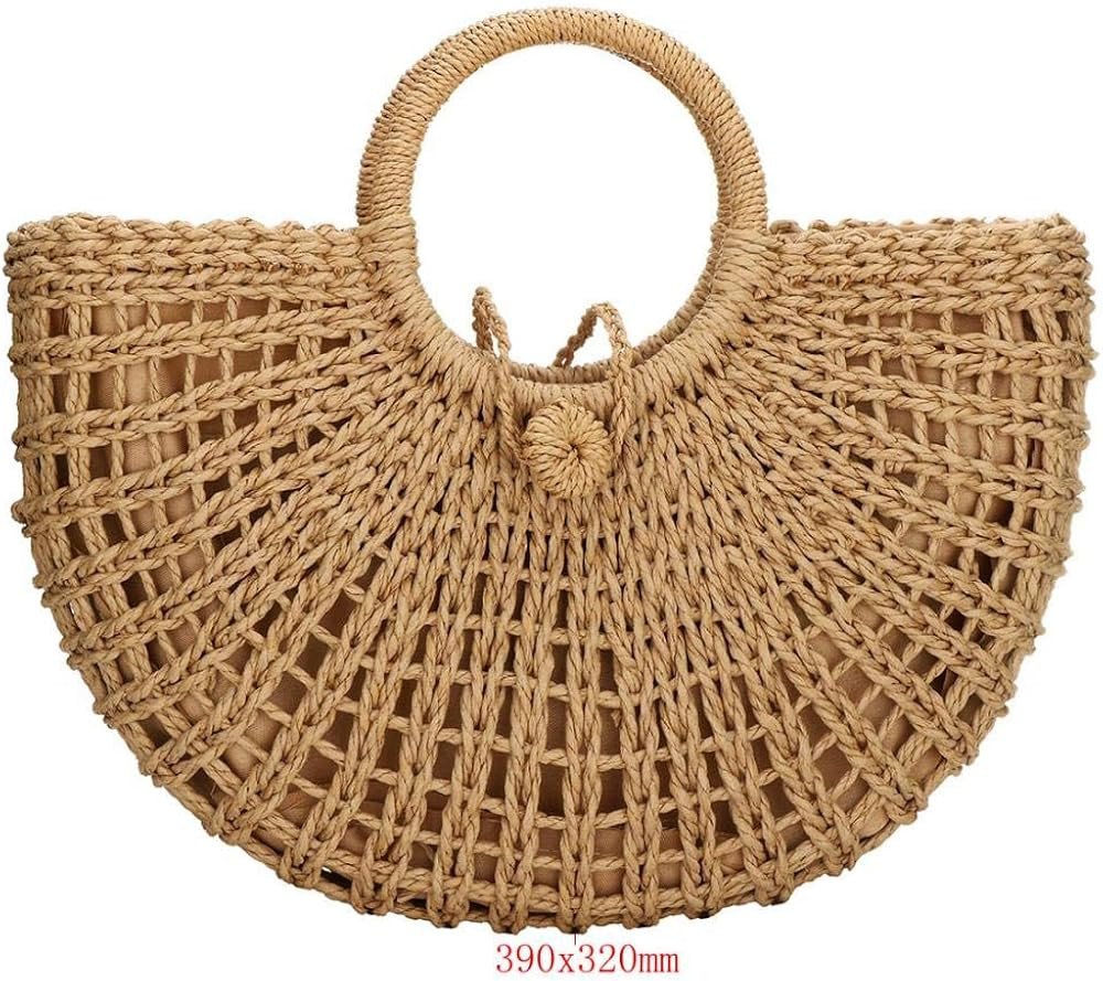 YYW Straw Bags for Women,Hand-woven Straw Top-handle Bag with Round Ring Handle Summer Beach Ratt... | Amazon (US)