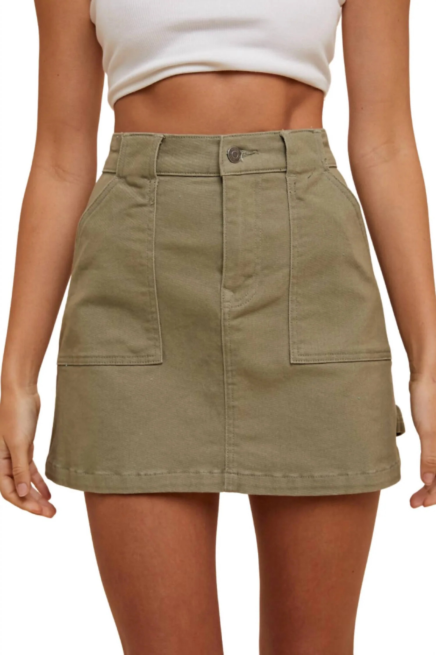 Cargo Denim Mini Skirt In Olive | Shop Simon