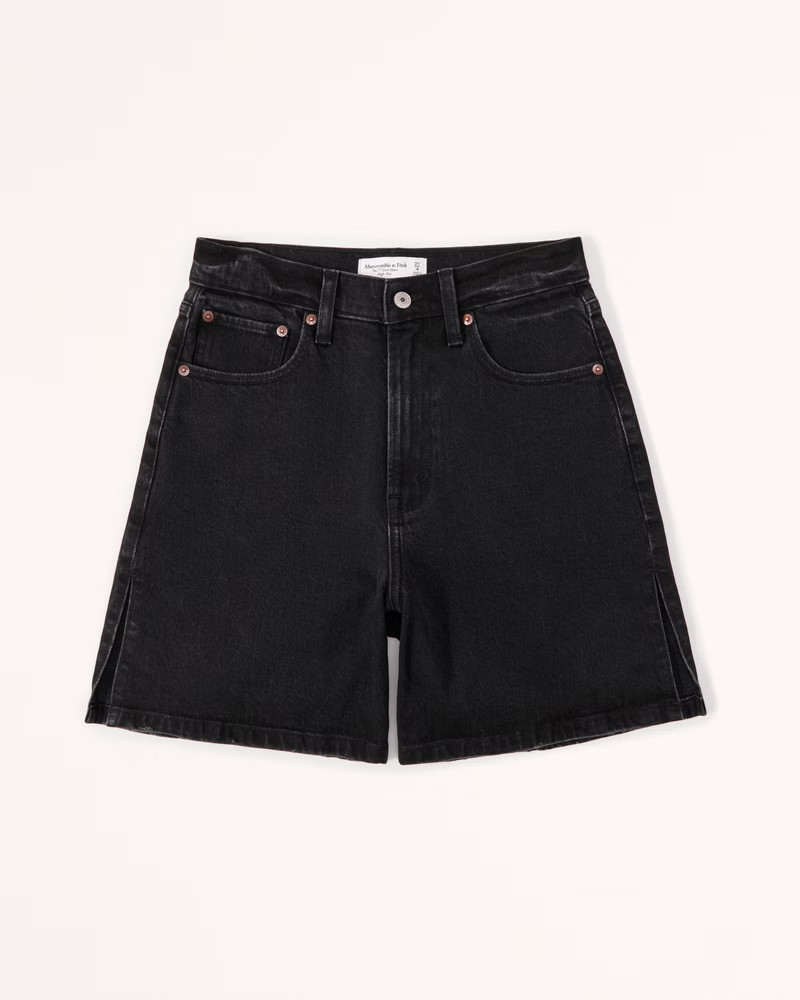 Curve Love High Rise 7 Inch Dad Short | Black Denim Shorts | Jean Short | Abercrombie Shorts Code | Abercrombie & Fitch (US)