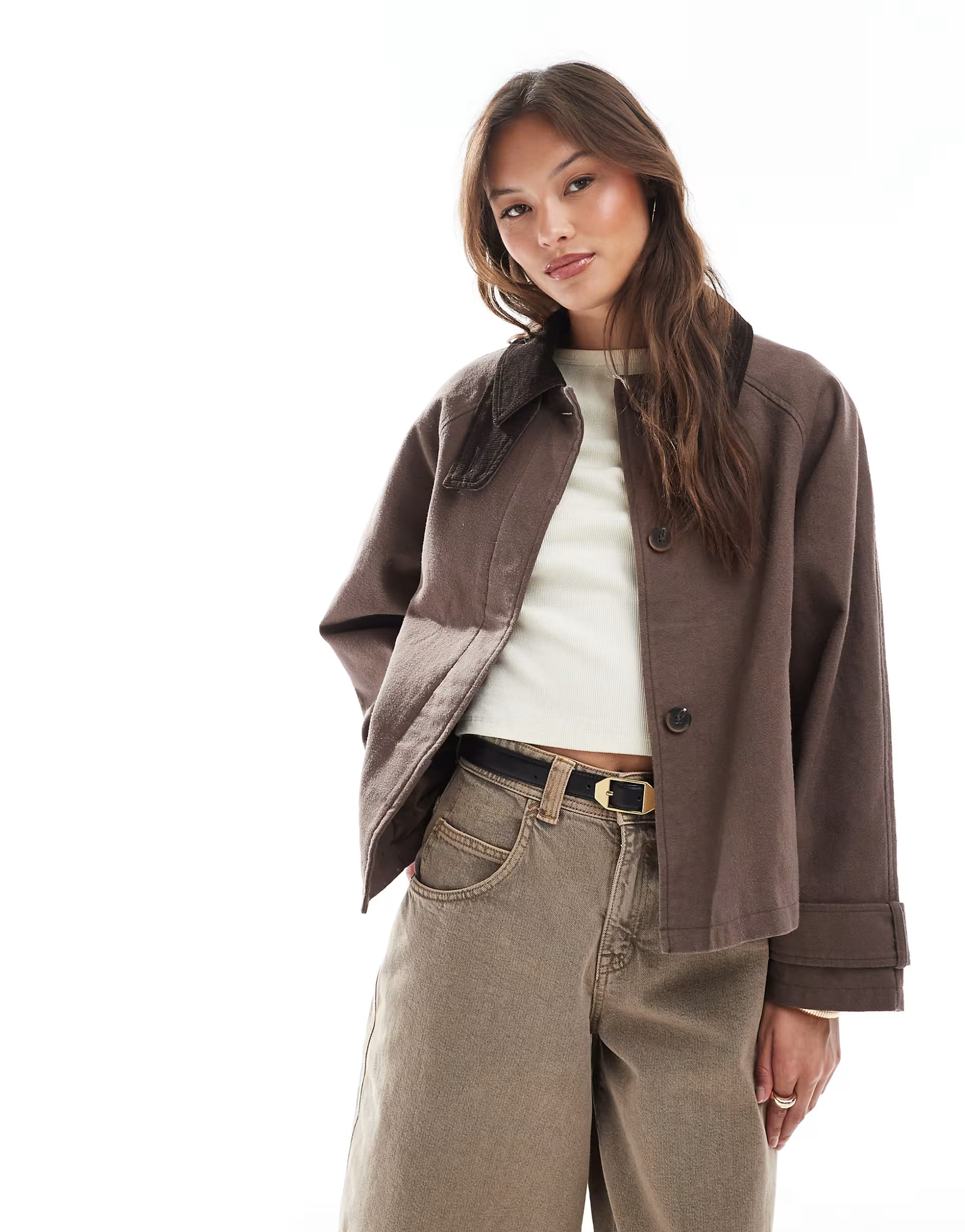 ASOS DESIGN barn jacket with contrast collar in mocha | ASOS | ASOS (Global)