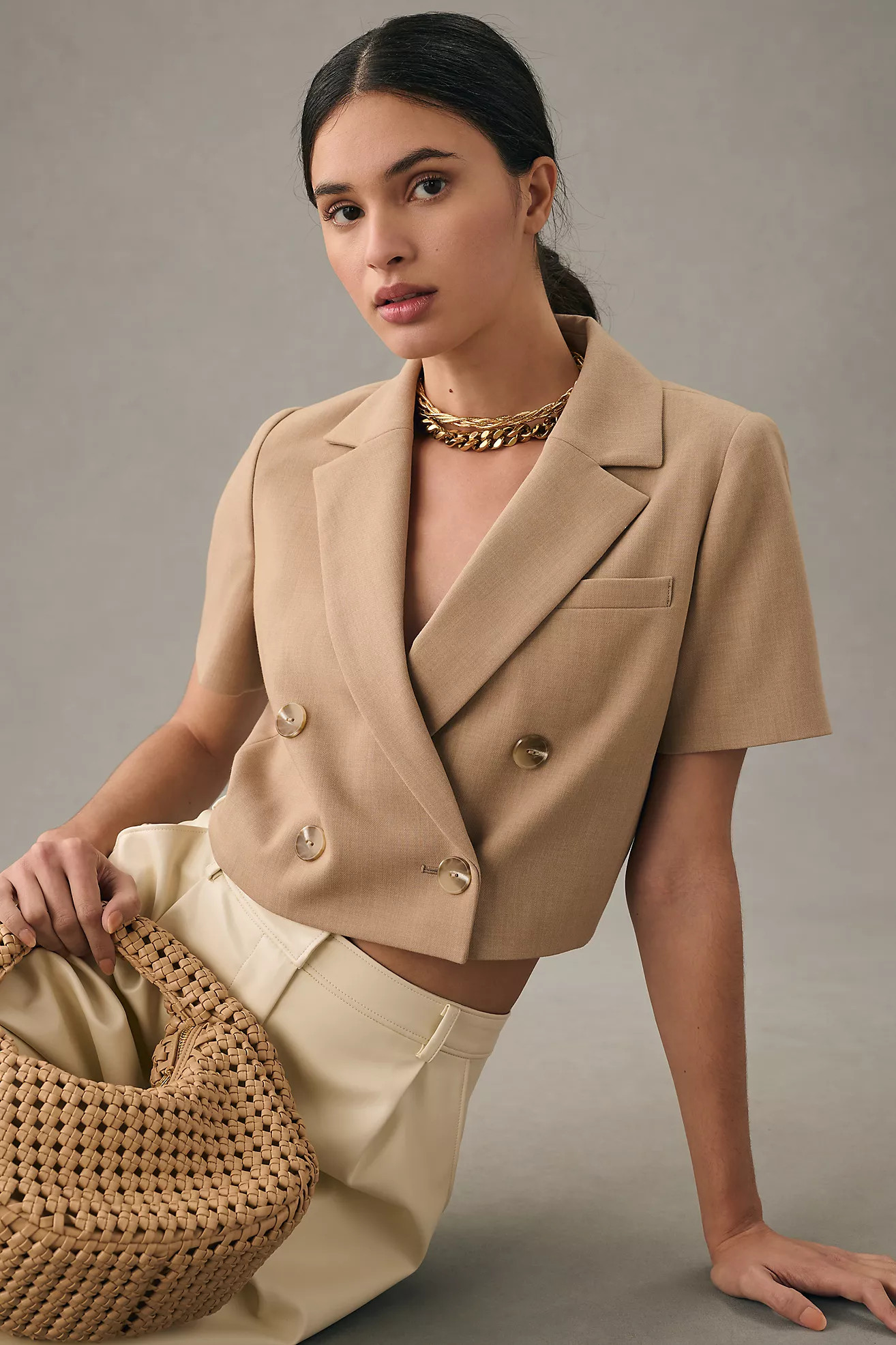 Maeve Cropped Short-Sleeve Blazer | Anthropologie (US)