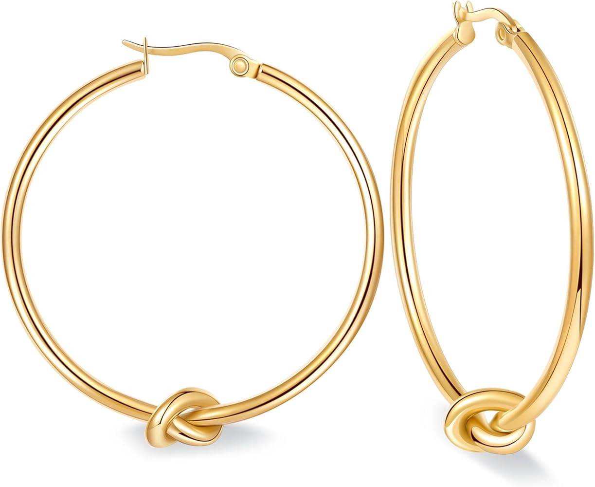 LrioPvy Knot Gold Hoop Earrings for Women Large Gold Knot Hoop Earrings Statement Knot Hoops Hypo... | Amazon (US)