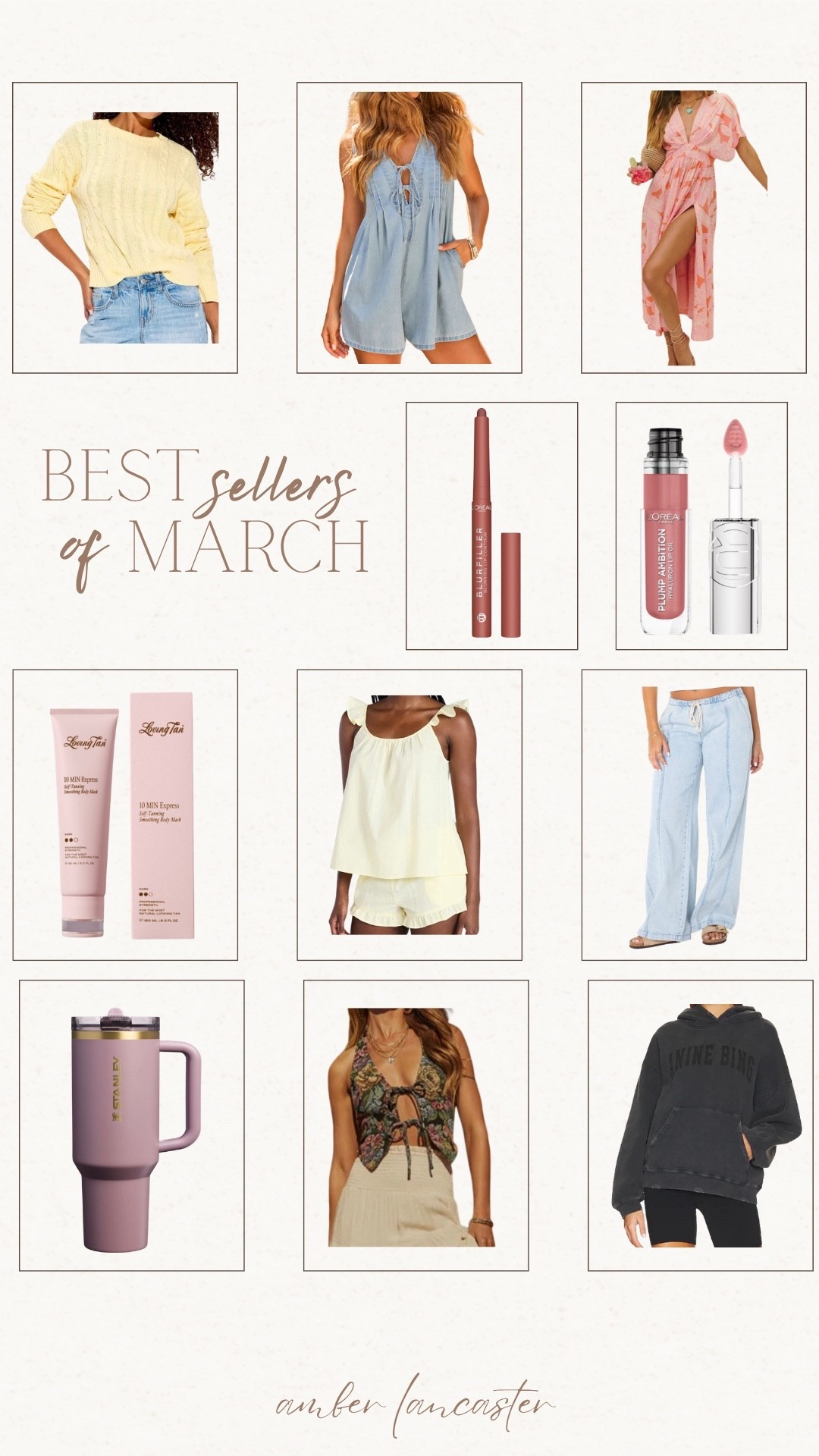 March best sellers ✨ | 
best sellers, most loved, monthly favorites, most favorited this month, best sellers march, lip, self tan, stanley, vici, vici dress, walmart, target, target women clothes, walmart women clothes, anine bing sweater. 

#LTKootd #LTKSeasonal #LTKBeauty