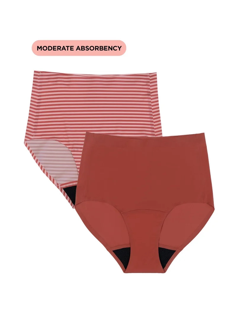 No Boundaries High-Rise Brief Moderate Absorbency Period Underwear, 2-Pack, Women\u2019s XS-XXL | Walmart (US)
