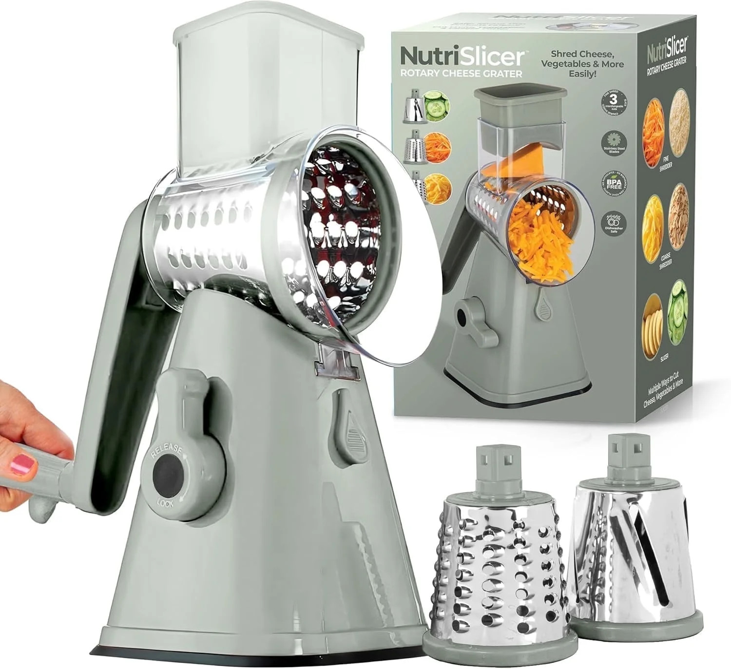 Rotary Cheese Grater Hand Crank, Stainless Steel Rotary Graters for Kitchen with 3 Blades, Vegeta... | Walmart (US)