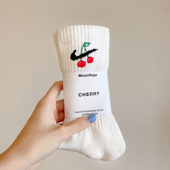 Hand Embroidered Cherry Sockscustomized Sockseveryday | Etsy | Etsy (US)