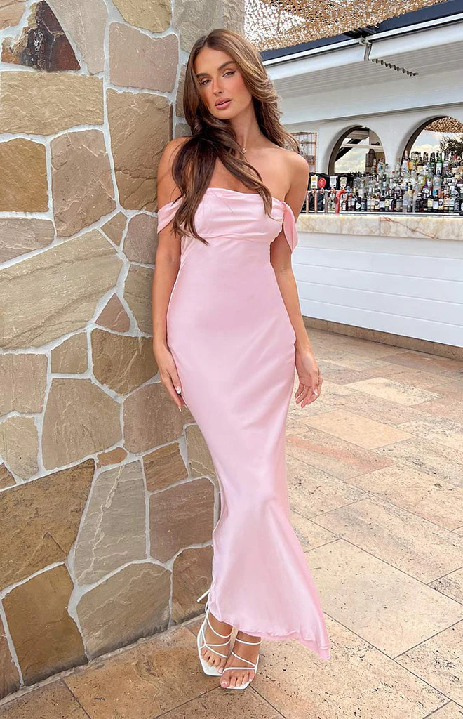 Ella Light Pink Off Shoulder Formal Maxi Dress | Beginning Boutique (US)