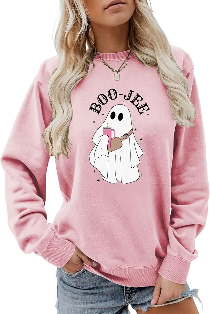Boo-Jee Sweatshirt for Women Halloween Cute Ghost Graphic Fall Spooky Season Long Sleeve Crewneck... | Amazon (US)