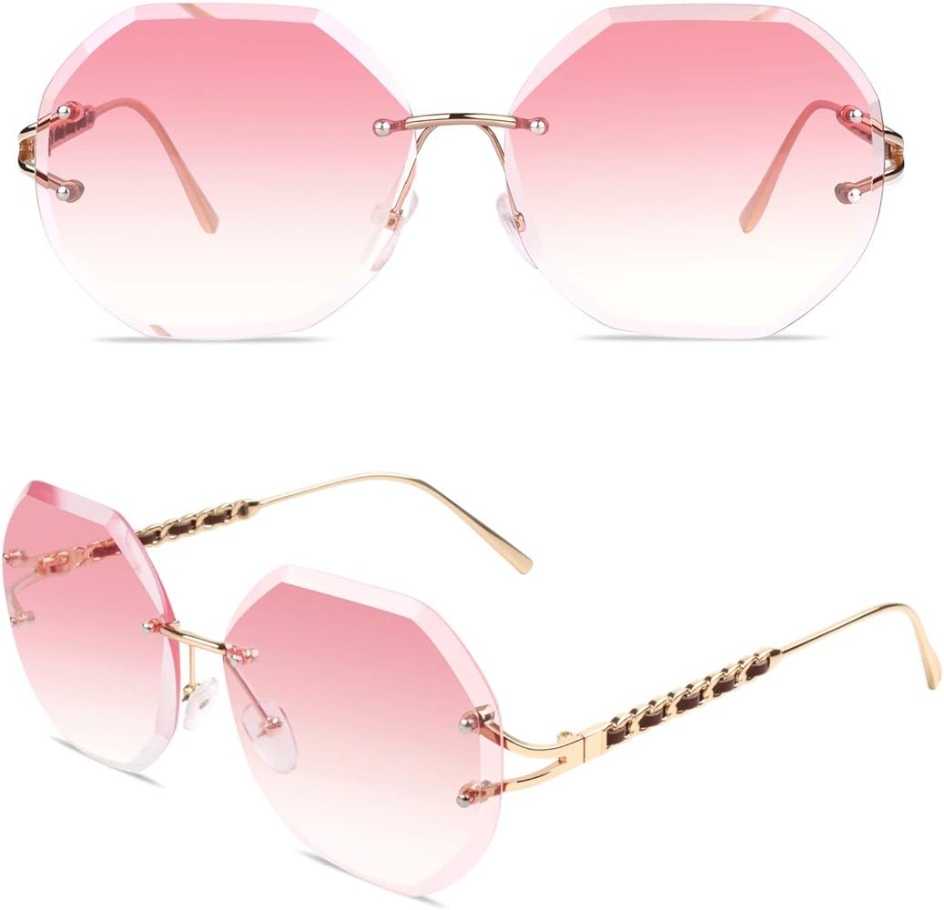 Oversized Sunglasses for Women, Trendy Rimless Ladies Shades 100% UV Protection,70s Fashion Gradi... | Amazon (US)