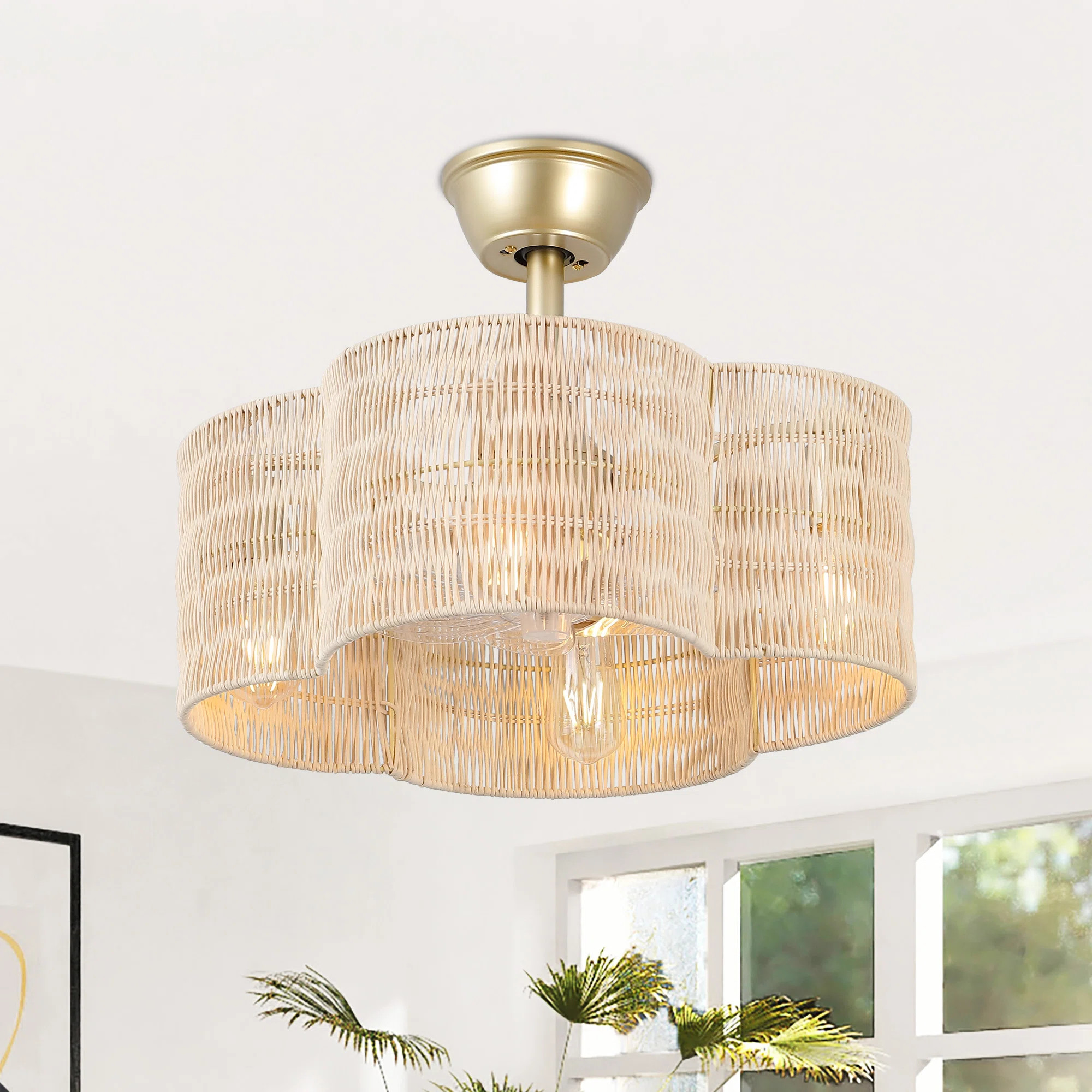 19.7" Scalloped Rattan Ceiling Fan with Remote and Light | Wayfair North America