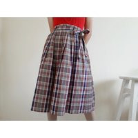 Vintage Green Blue Plaid Skirt Womens Cotton Midi Tartan Checkered Check Flare Small 26"" Waist S | Etsy (US)