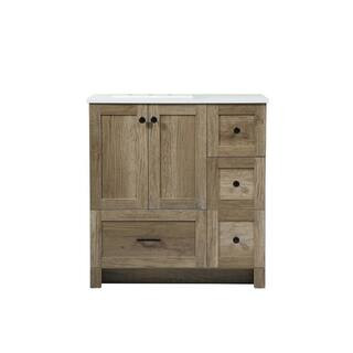 Simply Living 32 in. Single Bathroom Vanity in Natural Oak with Quartz Vanity Top in Ivory White ... | The Home Depot