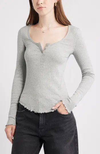 BP. Cotton Blend Pointelle Henley Top in Grey Soft Heather at Nordstrom Rack, Size Medium | Nordstrom Rack