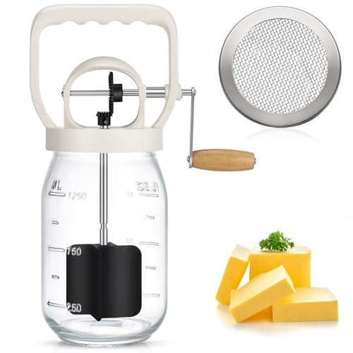 CAROD Classical Butter Churner, 1.5L Glass Jar with Hand Injury Prevention Device & Sifting Lid, 50oz Hand Crank Jar Maker Creates Fresh Homemade Butter within 15 Min, Ideal DIY Kitchen Gift | Amazon (US)