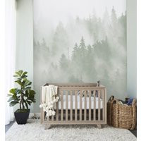 Foggy Pine Tree Wallpaper Mural Muted Green, Removable Peel & Stick Prepasted, Ethereal Decor, Misty Mountain Forest Nursery | Etsy (US)