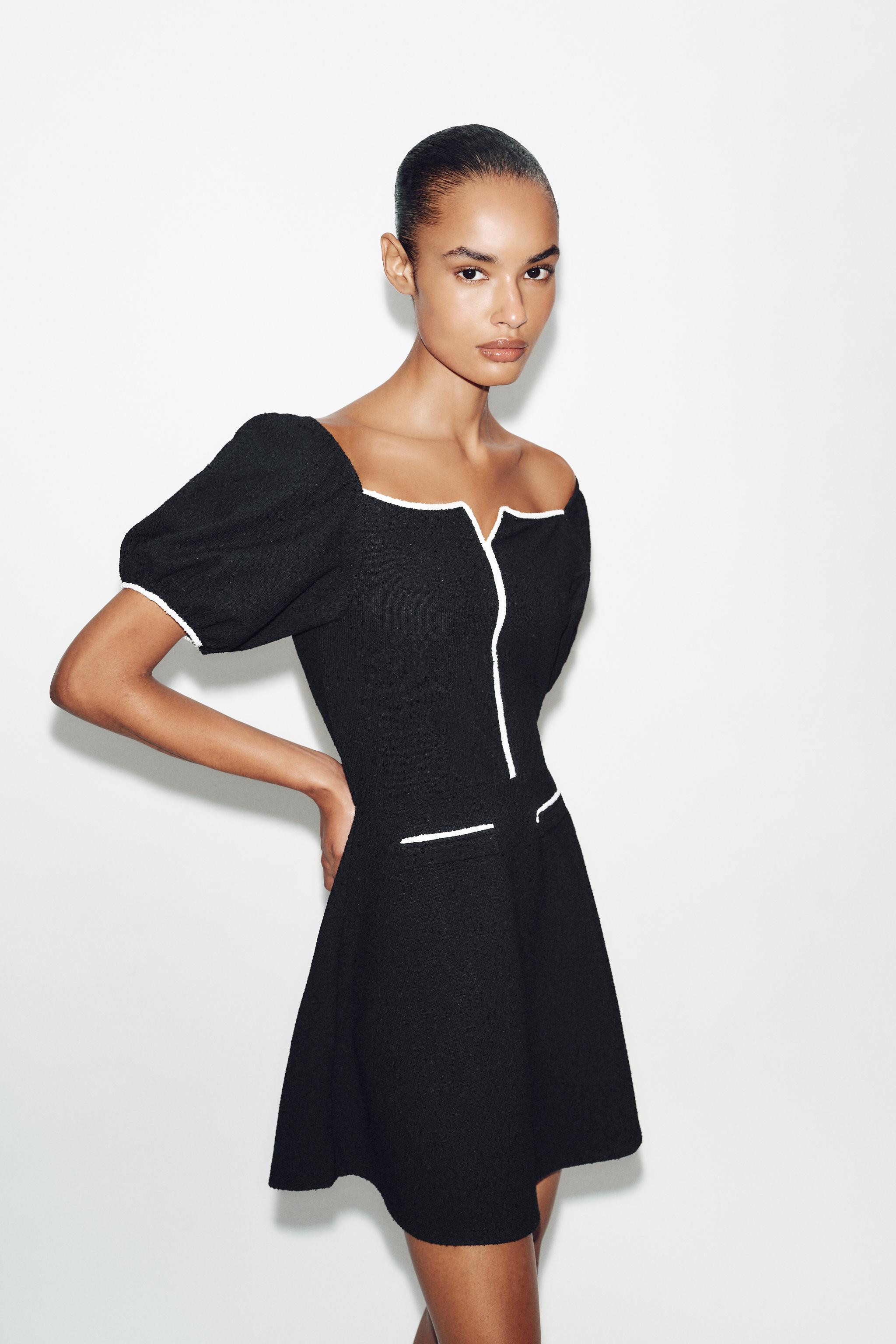 CONTRAST BOUCL\u00c9 DRESS | Zara UK