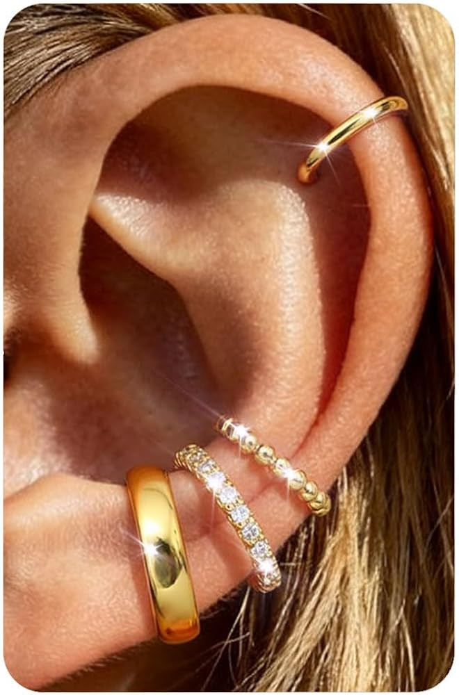 𝟒𝐏𝐚𝐢𝐫𝐬 14K Gold Plated Ear Cuff Earrings for Women Non Piercing - Hypoallergeni... | Amazon (US)