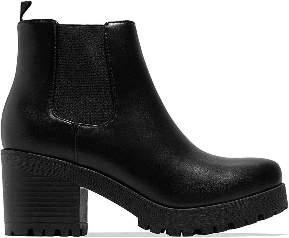 Soda Top Shoes Jaber Ankle Boot w/Lug Sole Elastic Gore and Chunky Heel | Amazon (US)