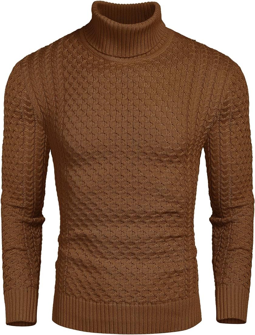 COOFANDY Men's Slim Fit Turtleneck Sweater Casual Knitted Twisted Pullover Solid Sweaters | Amazon (US)