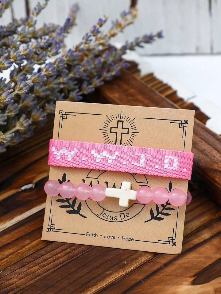 2pcs WWJD Bracelet What Would Jesus Do Embroideried Handmade Beads Cross Bracelets Inspirational ... | SHEIN