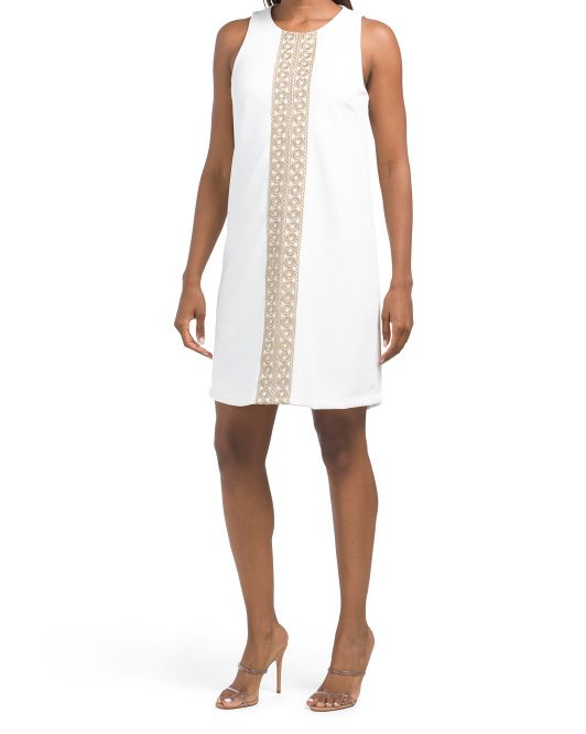Sleeveless Textured Knit Dress With Lace Trim | TJ Maxx