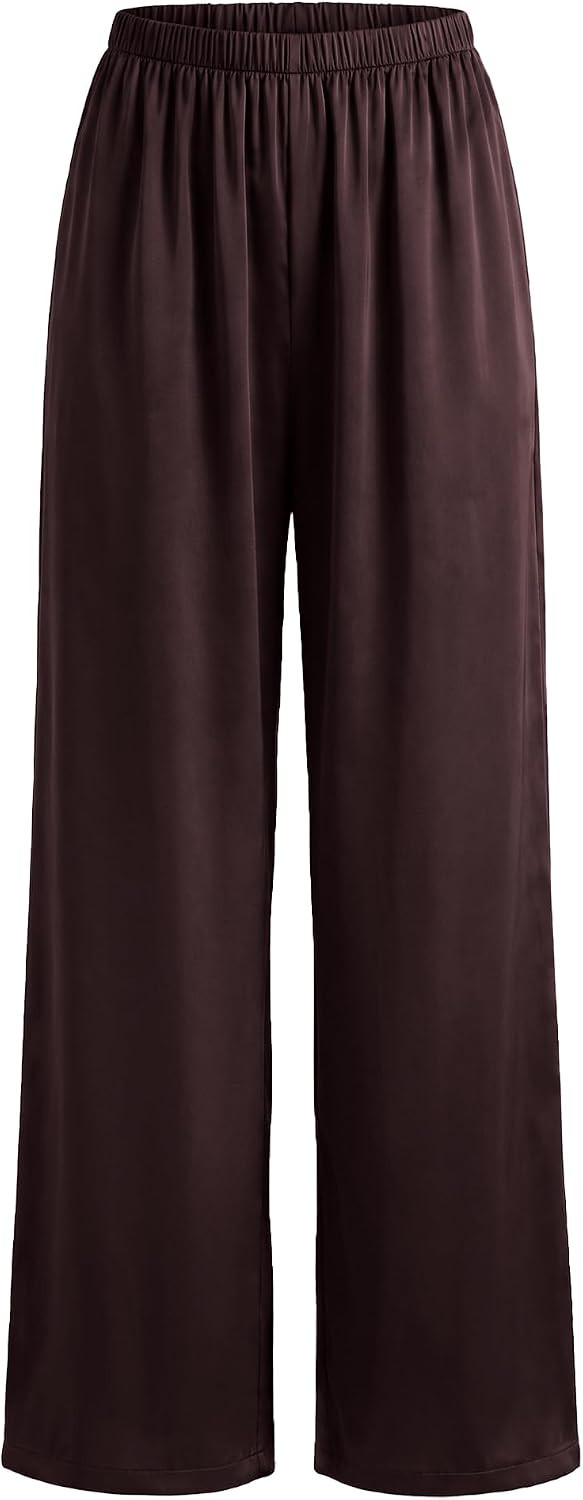 Womens Satin Dress Pants Wide Leg Work Dressy Business Casual Silk | Amazon (US)
