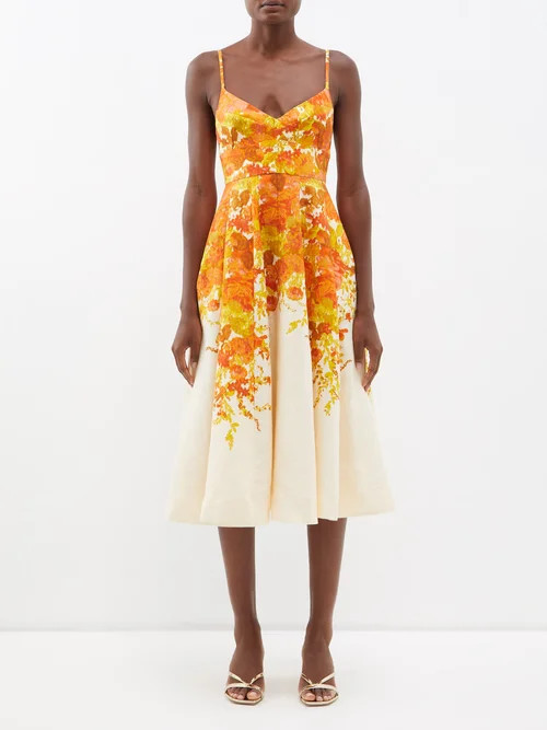 Zimmermann - High Tide Floral-print Linen Midi Dress - Womens - Orange Print | Matches (US)