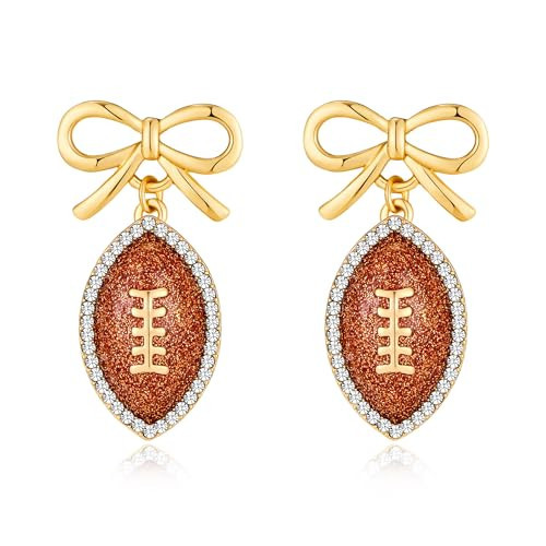 Rhinestone Bow Football Stud Earrings, Sparkly Sports Themed Dangle Earrings for Women, Cute Game Day Jewelry Gift | Amazon (US)