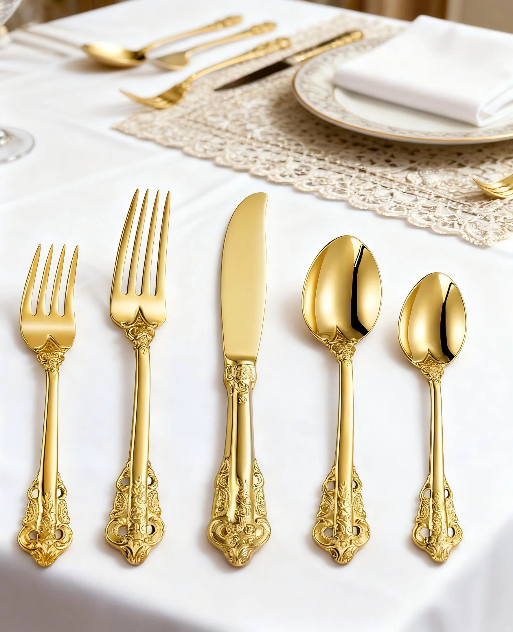 Luxury 45-Piece Gold Flatware Set For 8, 18/10 Stainless Steel Silverware With Antique Baroque Go... | Wayfair North America