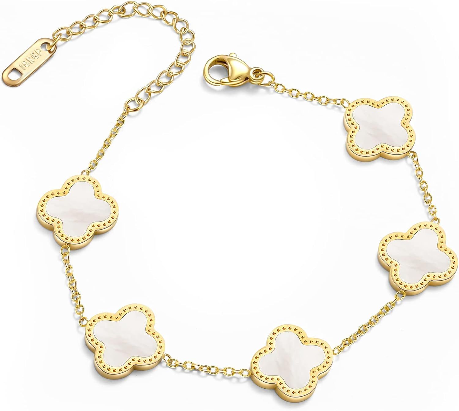 Acnofun Clover Bracelet for Women Girls Four Leaf Clover Jewelry Gold Plated Bracelets Links with... | Amazon (US)