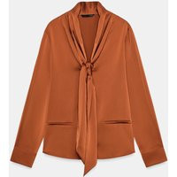Zara - Satin Bow Blouse - Burnt Orange - M - Woman | Zara US