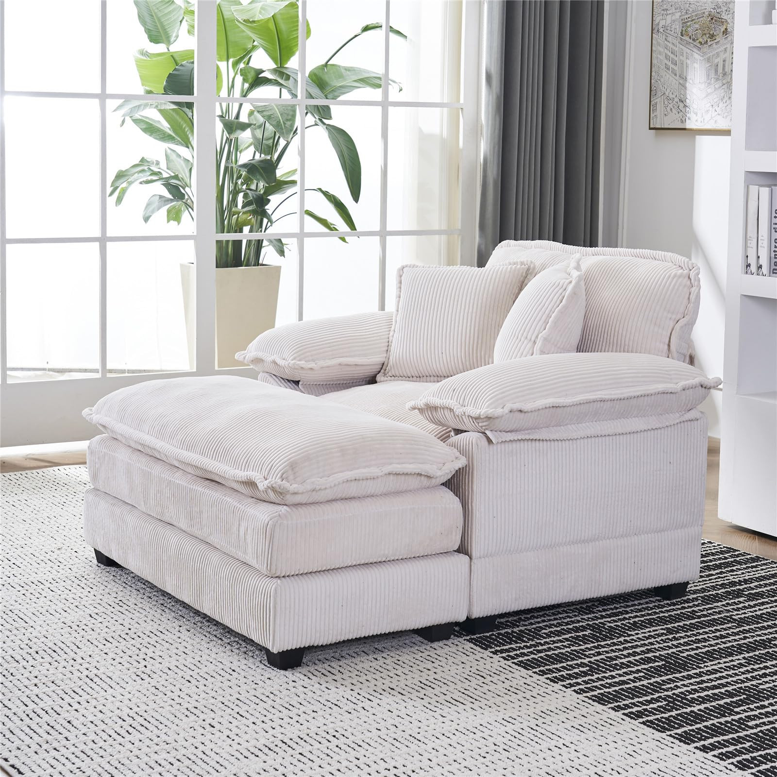 White Chaise Lounge Indoor, 56.3" Oversized Cozy Chaise with Armrest and Deep Seat, Modern Comfy ... | Amazon (US)