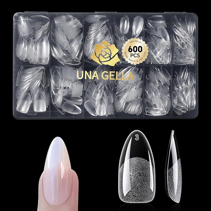 UNA GELLA Almond Gel Nail Tips 600 Pcs Pre Etched Medium Almond Shaped Nails Full Cover Press On ... | Amazon (US)