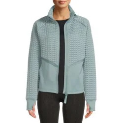 Avia Women's Full Zip Quilted Mixed Media Jacket With Thumbholes | Walmart (US)