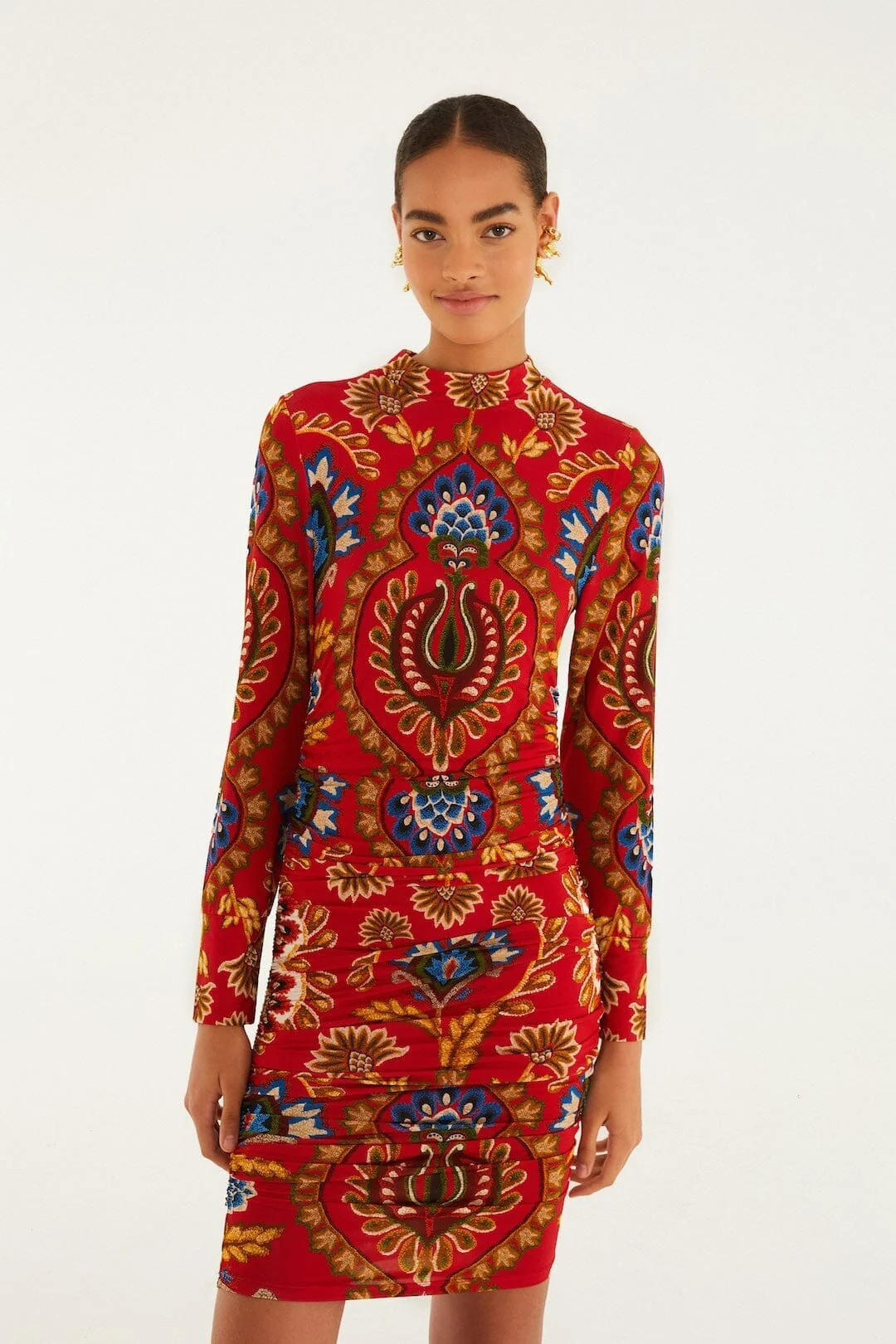 Red Folk Tapestry Jersey Mini Dress | FARM Rio | FarmRio (US)