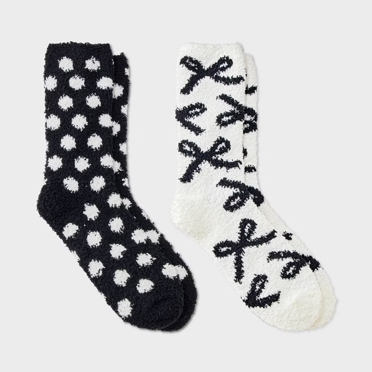 Women's Bows & Polka Dots 2pk Cozy Crew Socks - White/Black 4-10 | Target