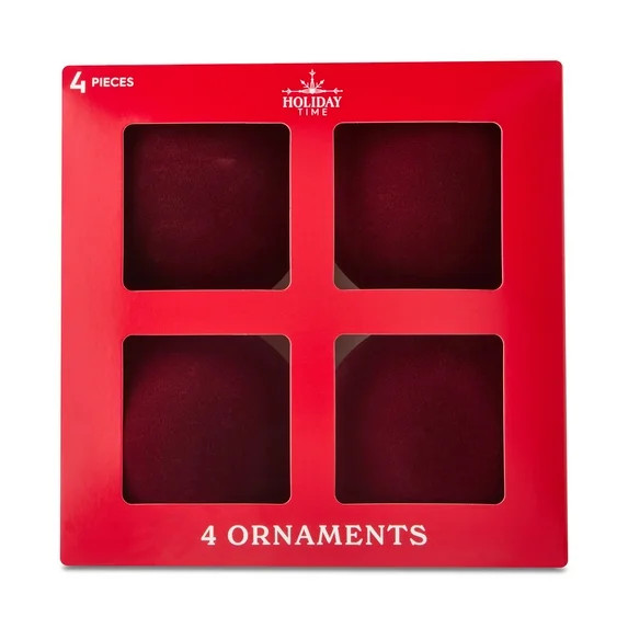4 Count Dark Red Velvet-Feel Ball Christmas Ornaments, 4.5", by Holiday Time - Walmart.com | Walmart (US)